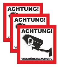 3x Aufkleber ACHTUNG! Videoüberwachung, Hinweisschild Warnaufkleber Kamera 3 Stk