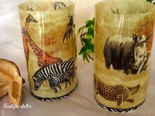 2er Set Windlicht Tischdeko Deko Laterne Servietten Afrika Giraffe Nashorn Ele