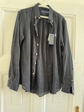 Polo Ralph Lauren 100% Leinen Slim Fit Neu Schwarz Größe M