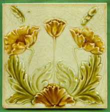 Jugendstil Fliese Kachel, Art Nouveau Tile, Tegel, Richards England, Mohn Poppy
