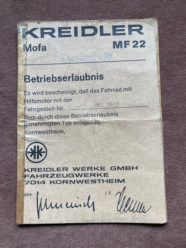 Betriebserlaubnis kreidler - kreidler, mf