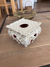 Antikes Porzellan-Stövchen Gerold Bavaria, 1930er Jahre, creme-rot, Golddekor