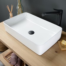 Keramik Aufsatzwaschbecken rechteckig weiß 60 cm Waschbecken Bad wohnfreuden