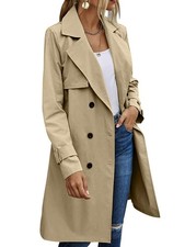 Damen Zweireihiger Langer Trenchcoat Winddichter Klassischer  Schmale9358