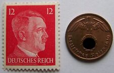 REICHSPFENNIG MÜNZE + BRIEFMARKE ADOLF HITLER  - DEUTSCHES REICH - WK II.