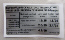 Aufkleber Sticker Reifenfülldruck Reifendruck Notrad 191010040 für VW Golf 2