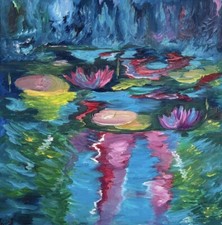 Inspiriert von Monet Seerosen  Abstraktes Ölgemälde auf Leinwand Moderne Kunst