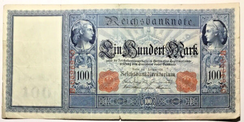 Deutsches reich 100 mark - mark, 1908