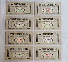 8x Wertschein LPG Geld Possendorf 0,10 Mark bis 100 Mark DDR