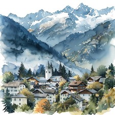 Wandbild Dorf Berge Alpen