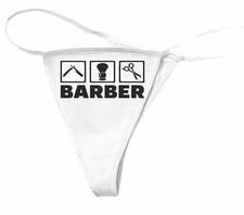 Damen String Tanga BARBER - FRISEUR - FRISEUSE - BARBIER - FRISEURSALON in Weiß