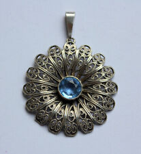 Filigraner Anhänger Silber 835 blauer Stein Friesenschmuck Optik