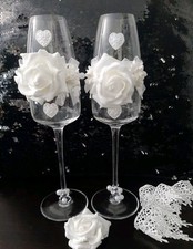 2x Hochzeitssektgläser Handmade Deko Hochzeit Vintage Shabby Spitze Rosenthal