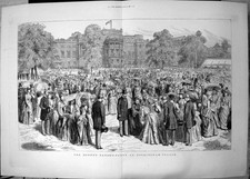 Original alter antiker Druck Queens Garden Party Buckingham Palace 1887 viktorianisch