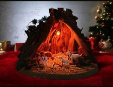 Krippenstall Holz beleuchtet – Weihnachtskrippe Deko, Handarbeit, Natur