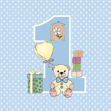20 Servietten 1. Geburtstag First Birthday with Teddy Blue blau Junge 33x33cm