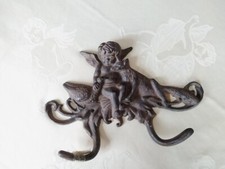 Neu!Vintage Retro Shabby Shic Landhaus Wandgarderobe"Engel"Gusseisen Braun 17x24