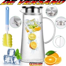 1.5L Glaskrug Wasserkaraffe mit Filter Deckel Saft Wasserkrug Glas Karaffe DHL