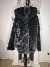 Kuschelige Pelz Jacke Schwarz Kapuze L