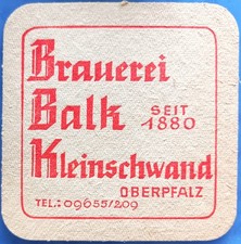 Alter Bierdeckel Brauerei Balk Kleinschwand Oberpfalz um 1960