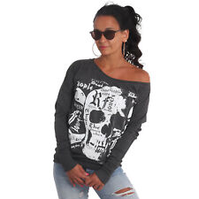 Neues Yakuza Damen Skull Script Shirt Longsleeve - Schwarz
