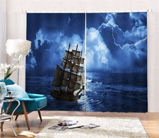 Geheimnis Piratenschiff Sturm Blau 3D Vorhang Blockout Foto Drucken Vorhänge