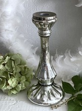 Großer Kerzenleuchter Kerzenständer Kerzenhalter Bauernsilber Glas Silber, 23 cm