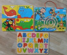 3x PUZZLE ACTIVITY Lernen Magnetspiel Labyrinth Buchstabenpuzzle Rahmenpuzzle