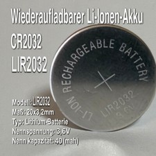 ML2032/ LIR2032 Akku Li-Ion