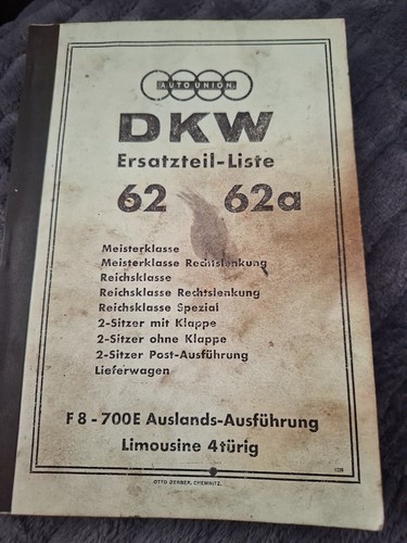 Dkw ersatzteilliste 62a - dkw, 62,62a