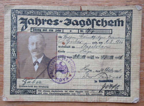 Alter jagdschein kreis - jagdschein,