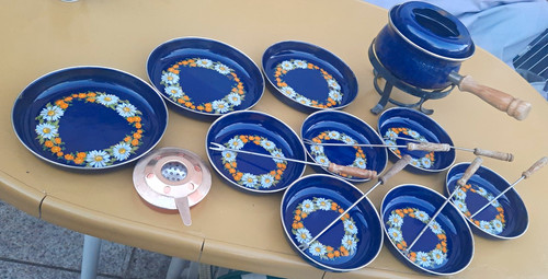 Fondue set blau mehrfarbig mit - blau/mehrfarbig,