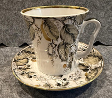 Lomonosov Sammeltasse # Tasse Untertasse # Kakao Becher schwarz gold # Blätter