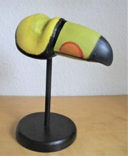 Skulptur Holz Holzskulptur Holzfigur Tukan Papagei Vogel Figur auf Stab Deko