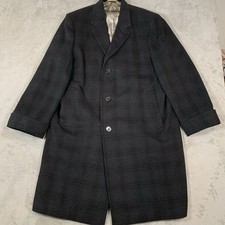 Crombie Mantel Herren 40 Blau Wolle Lang Trench Scottish Tweed Karo Heavy Sumrie