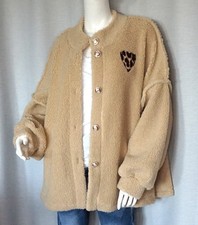 Oversized Teddyfell Fleece Plüsch Jacke Camel Beige Leo Herz 38,40,42,44,46 Neu