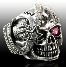 Totenkopf Skull Ring Edelstahl Piraten Schmuck Biker Herrenring Zirkonia Stein