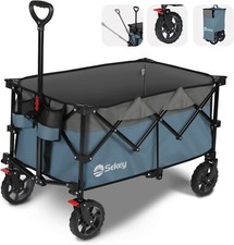 200L Faltbar Bollerwagen mit Bremsen Offroad Klappwagen Geländereifen Blau