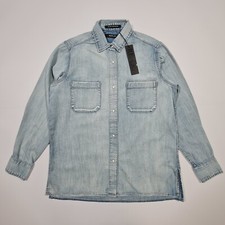 Replay Damen Jeanshemd Blau Small Pearl Snap Langarm Relaxed Fit Baumwolle