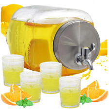 Glaskrug 4 L + 4 x Glas Getränkespender Zapfhahnflasche Glasspender Getränkehahn