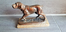 Alte antike Hundefigur Jagdhund aus Metall + Marmorsockel