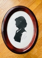 Original Scherenschnitt Silhouette Profil Frau Signiert Oval Rahmen 1974 Vintage