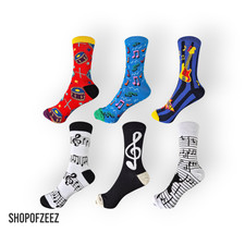 ? Musik Socken – Bunte Unisex Socken mit Noten, Gitarre, Schlagzeug & Klavier