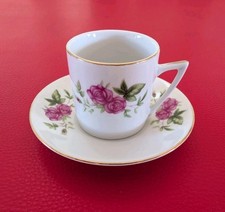 Fine China Sammeltasse Mokka Mocca Sammelgedeck Gold Rot Grün Rosa Rosen Blumen