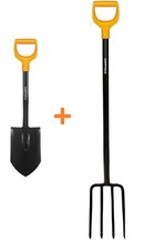 FISKARS SET Gabel Spatengabel 1003458 + Mini Spaten 131417 Solid Gartenarbeit