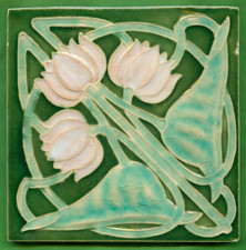 Jugendstil Fliese Bröhan Museum Replik von NSTG, Art Nouveau Tile Tegel Seerosen
