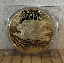 GIGANT-MEDAILLE 20 DOLLAR GOLD DOUBLE EAGLE 1933, Cu vergoldet, PP, 376 Gramm