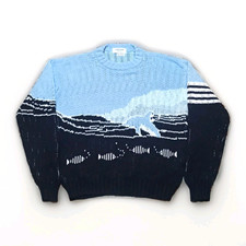 THOM BROWNE Pullover blau Jacquard Delfin Pullover Made in Ireland Größe 4 US/L