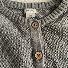 Strickjacke von Sanetta, Gr 140, Grau, Holzknöpfe, Baumwolle 