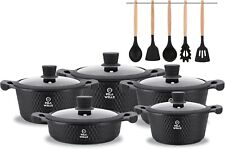 Topfset Induktion 15-teilig Kochtopfset Kochtopf Kochgeschirr Schwarz PELA WELLE